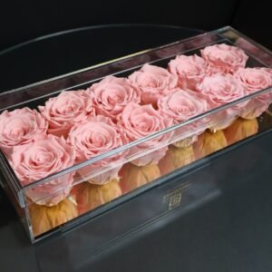 Acrylic Box Gold Mirror Base 12 Roses