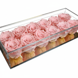 Acrylic Box Gold Mirror Base 12 Roses